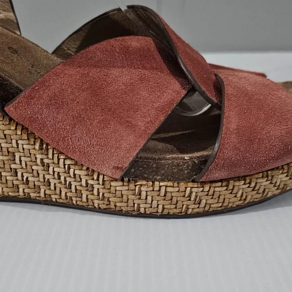 Sofft Casidy Wedge Platform Sandal Womens 11 Coral Orange Suede Jute Chunky - Picture 4 of 15